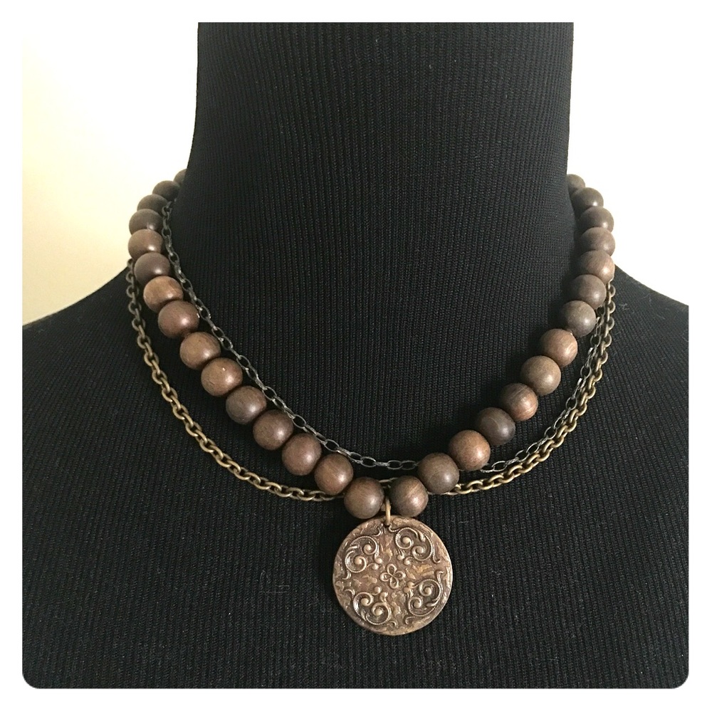brown beaded pendant necklace!